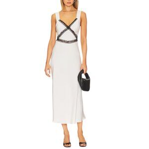 NWT Revolve Bardot Emory Slip Dress XS White Black Lace Long Whimsygoth Romantic